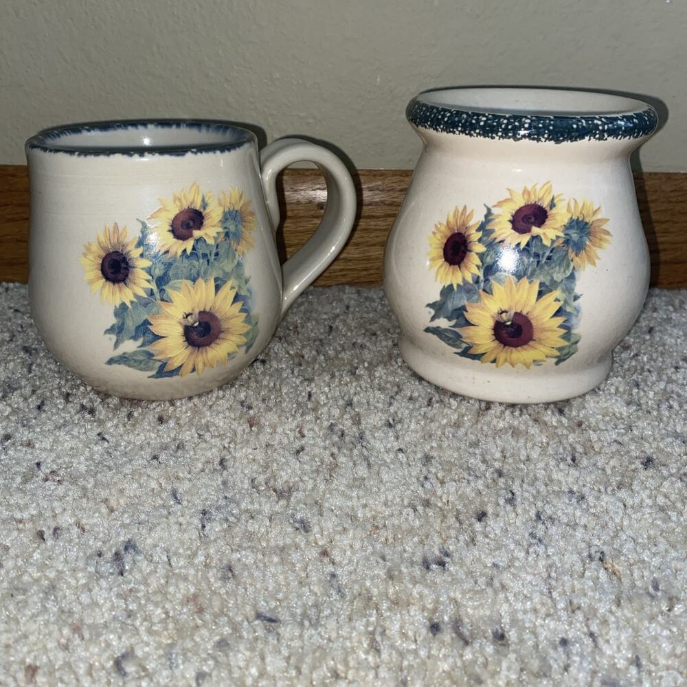 Vintage Home & Garden Party Sunflower & Bee Stoneware 16oz Mug 2002 & Wax Warmer
